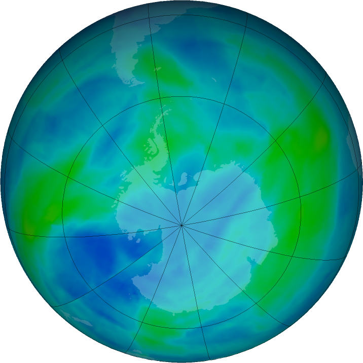 Antarctic ozone map for 18 March 2016